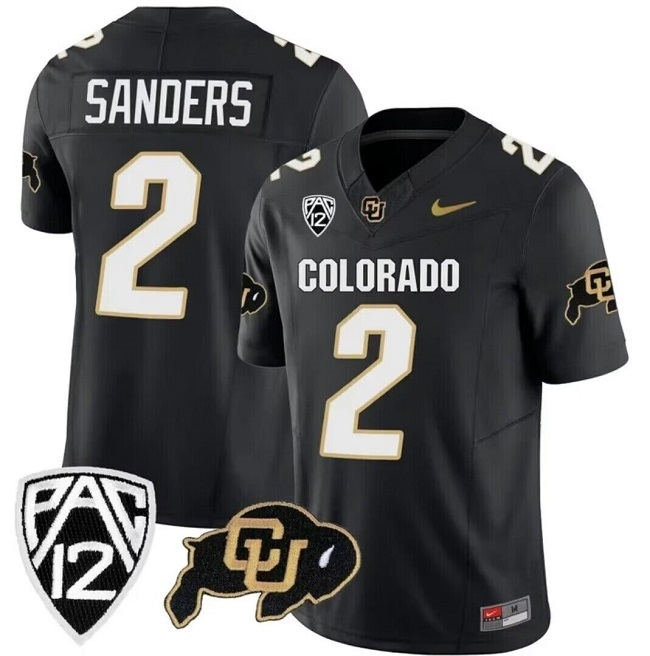 Men's Colorado Buffaloes #2 Shedeur Sanders Black 2023 F.U.S.E. With PAC-12 Patch Stitched Football Jersey
